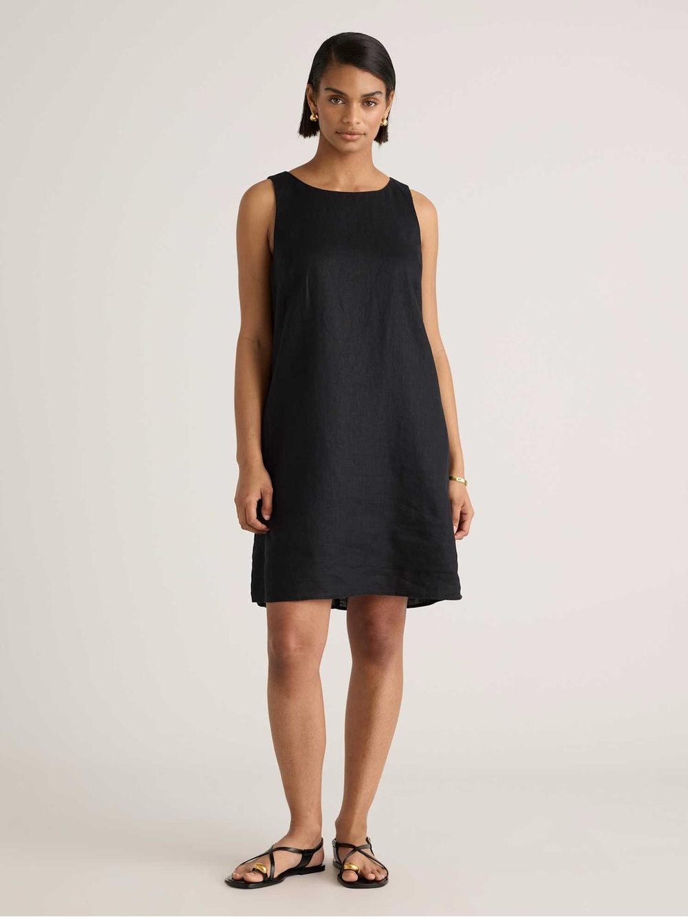 Quince 100% European Linen Sleeveless Shift Dress Black Medium